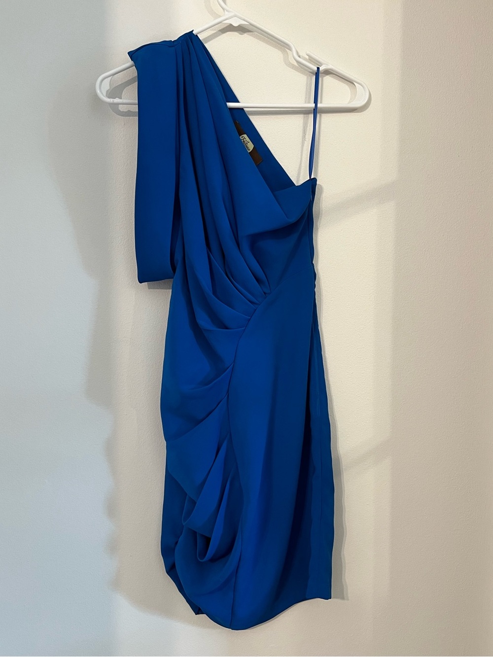 Eva Franco Cobalt Blue One-Shoulder Draped Cocktail Dress